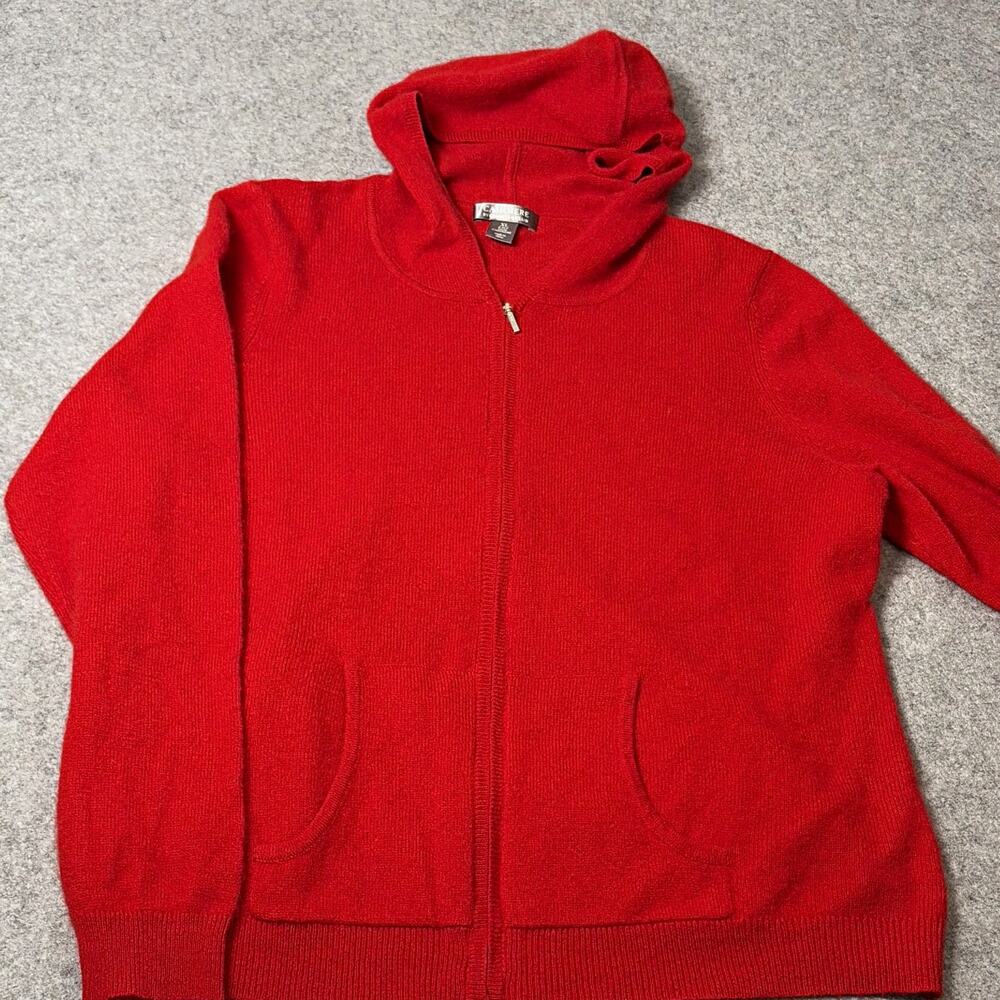 Charter Club Women’s Red 100% Cashmere Full Zip Hooded Sweater XL Quiet luxury